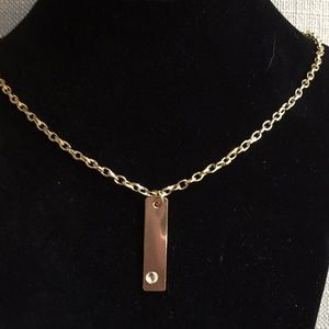GORG Gold bar pendant w crystal on 18” chain